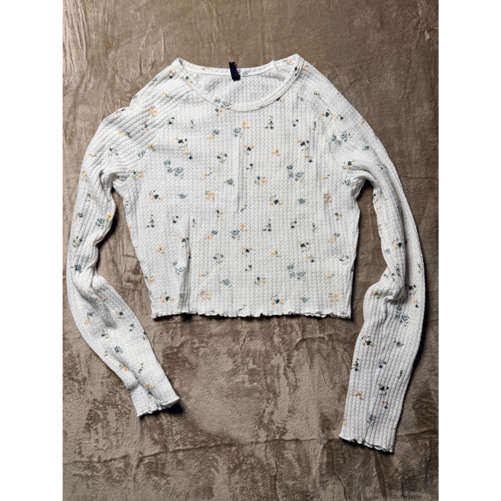 LA Hearts‎ by PacSun Women White Floral Waffle Knit Cropped Top Cottage Coquette